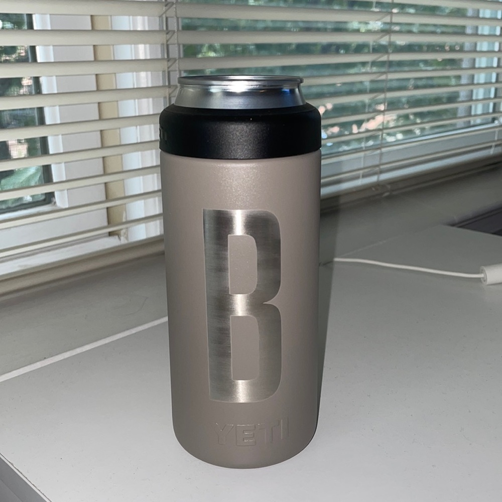 NEW- Yeti grey personalized ‘B’ 12 oz slim can insulator